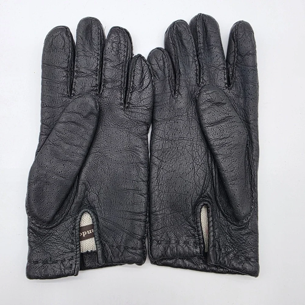 Grandoe‎ Black Leather Gloves Sz S Acrylic Lined Classic